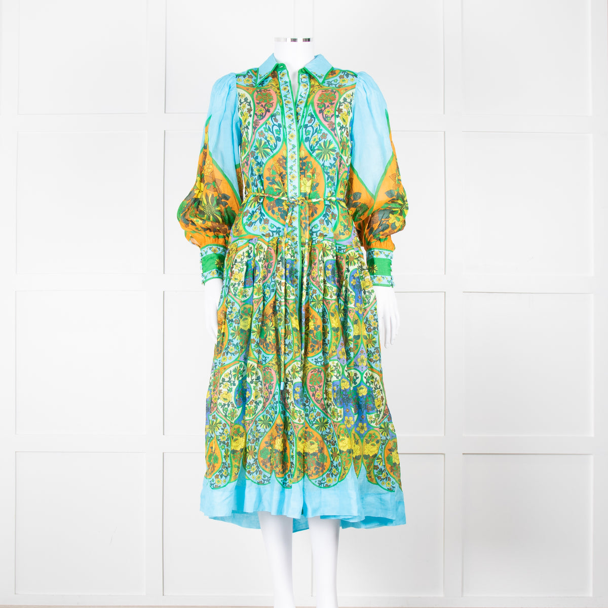 Alemais Blue Yellow Orange Floral  Cotton Dress With Slip