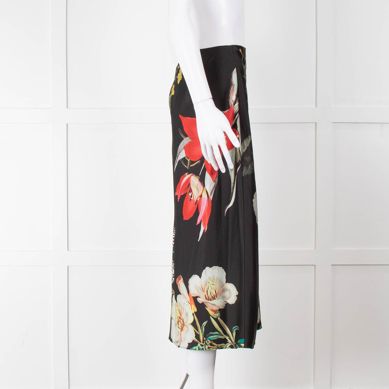 Alice + Olivia Black Large Floral Midi Skirt