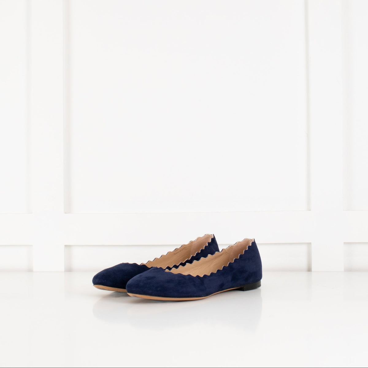 Chloe Navy Blue Scalloped Edge Flat Lauren Ballerina Pumps