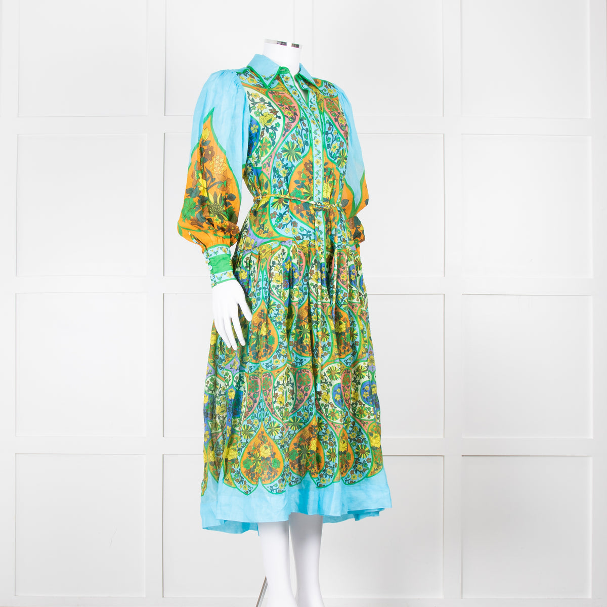 Alemais Blue Yellow Orange Floral  Cotton Dress With Slip