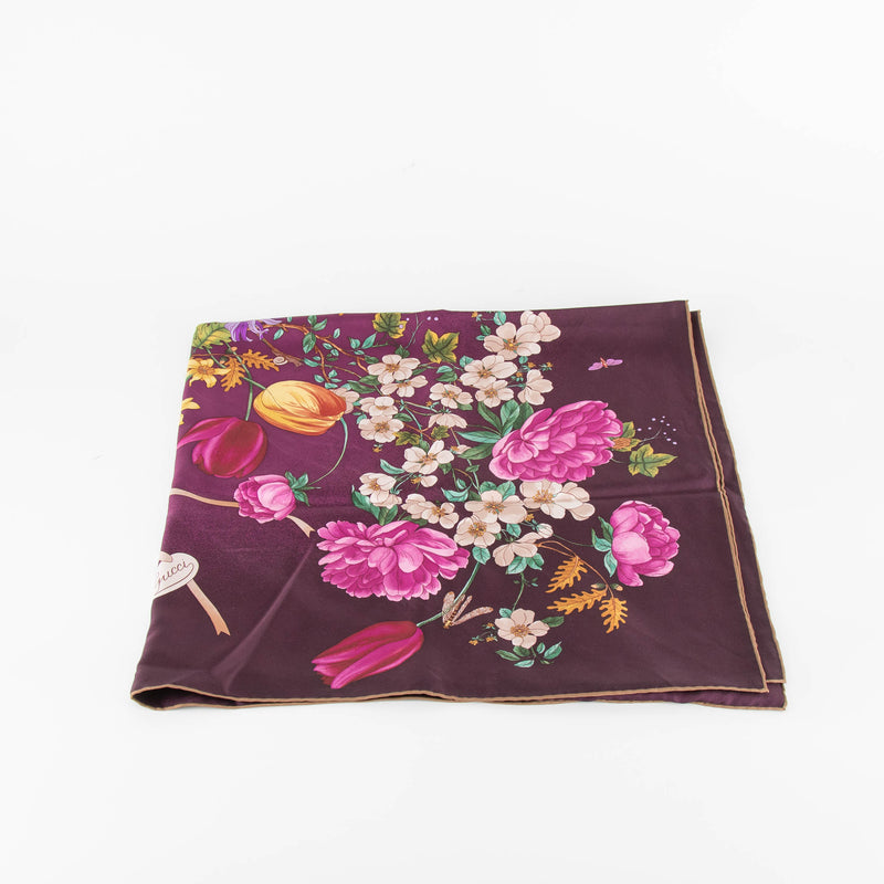 Gucci Pink Silk Flower Bouquet Square Scarf
