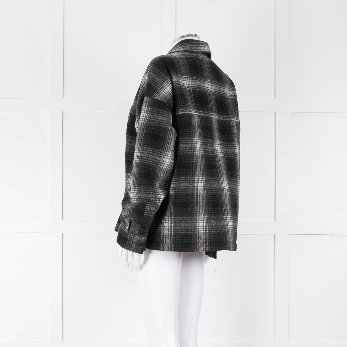 All Saints Black Grey Check Button Front Pocket jacket