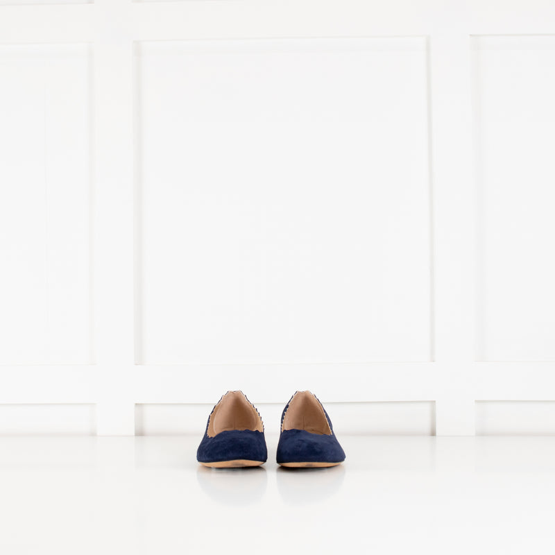 Chloe Navy Blue Scalloped Edge Flat Lauren Ballerina Pumps