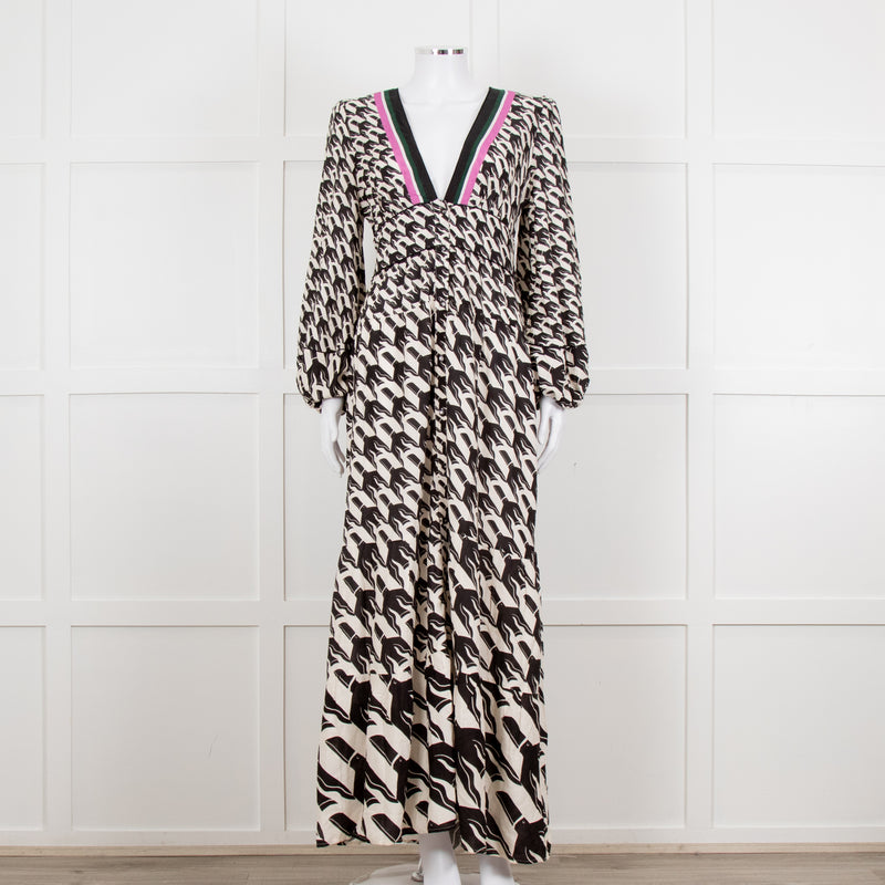 Farm Rio White Black Bird Print Maxi Dress