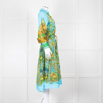 Alemais Blue Yellow Orange Floral  Cotton Dress With Slip