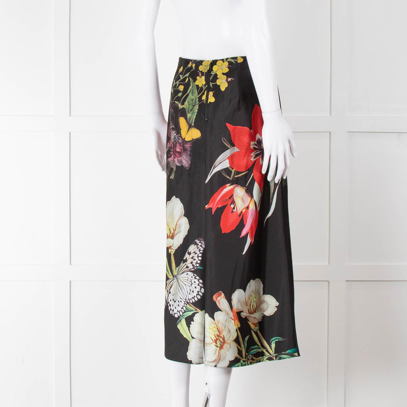 Alice + Olivia Black Large Floral Midi Skirt