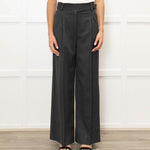 Sezane Grey Wool Mix Flared Trousers With Front Pleats