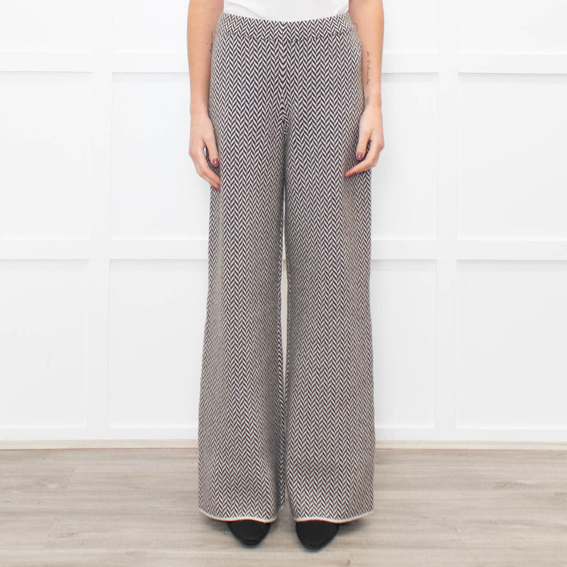Joseph Cream Brown Zig Zag Knitted Wool Trousers