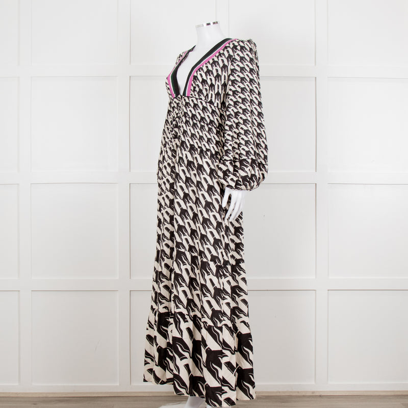 Farm Rio White Black Bird Print Maxi Dress