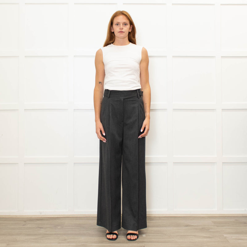 Sezane Grey Wool Mix Flared Trousers With Front Pleats