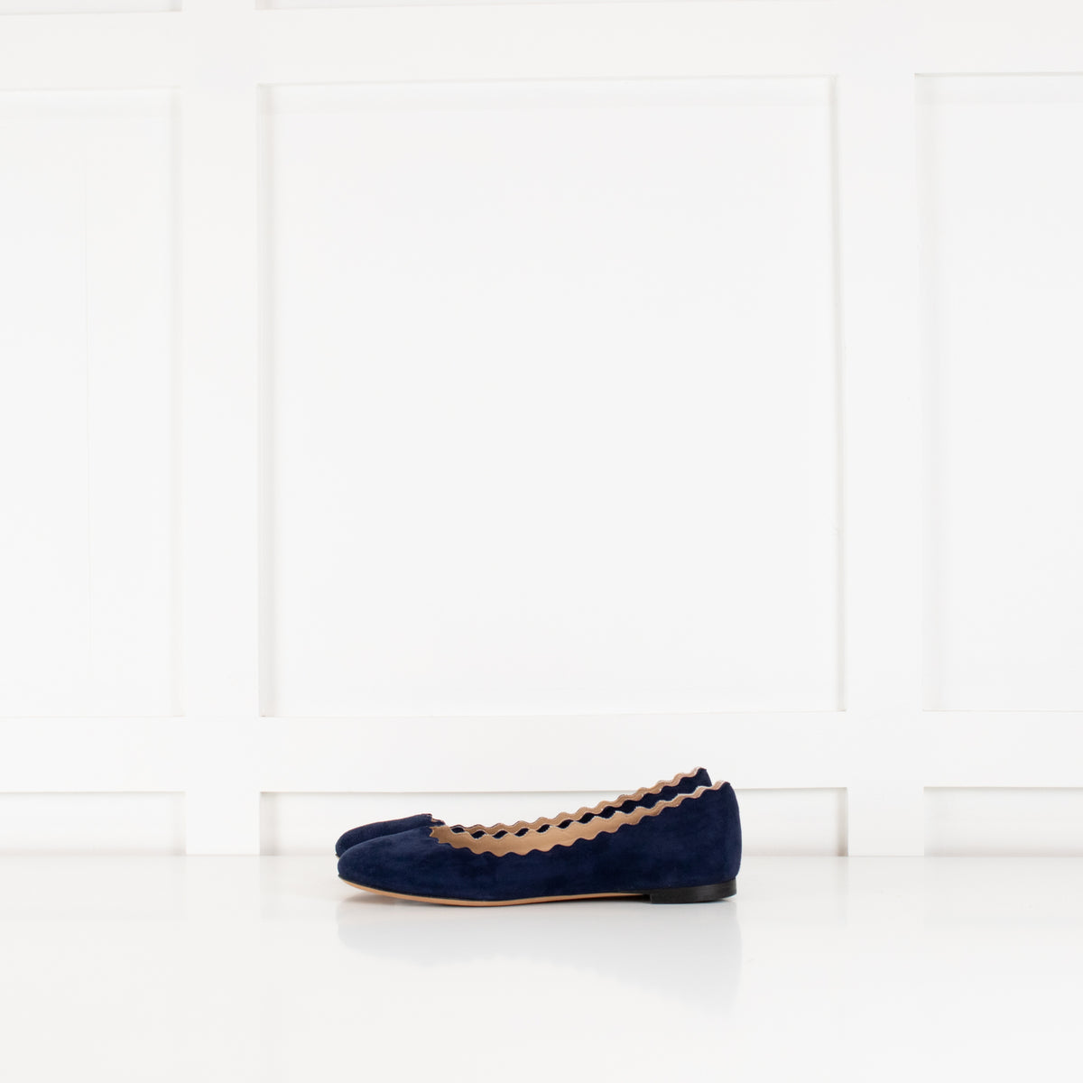 Chloe Navy Blue Scalloped Edge Flat Lauren Ballerina Pumps