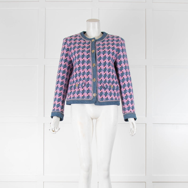Sandro Blue Denim Pink Tweedy Short Jacket