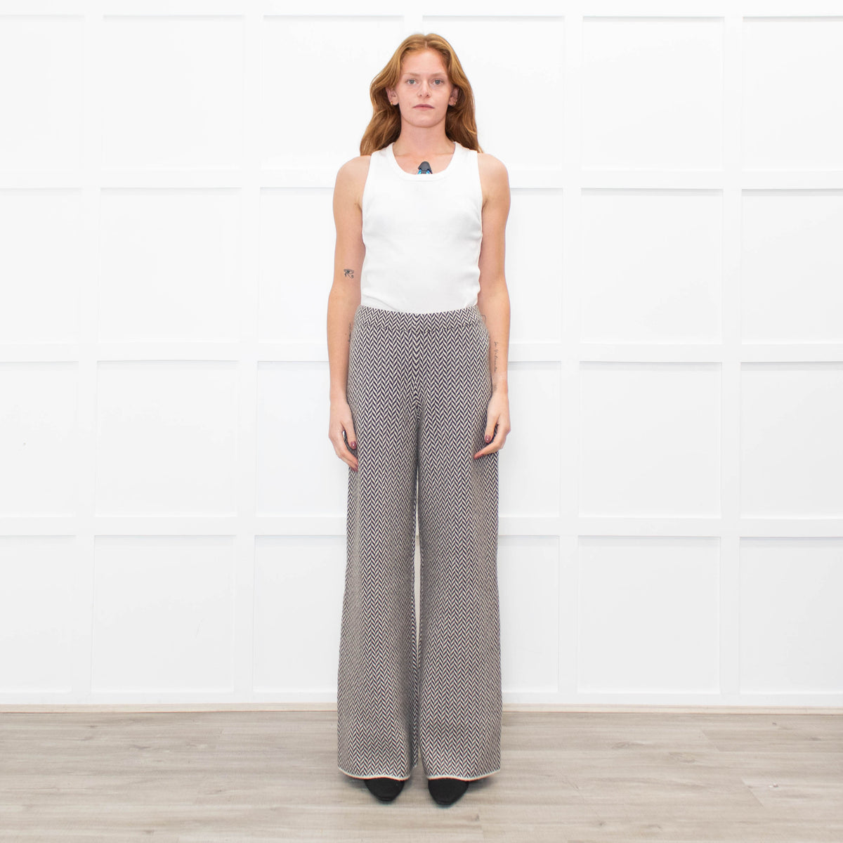 Joseph Cream Brown Zig Zag Knitted Wool Trousers