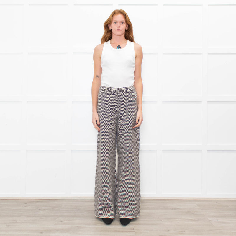 Joseph Cream Brown Zig Zag Knitted Wool Trousers