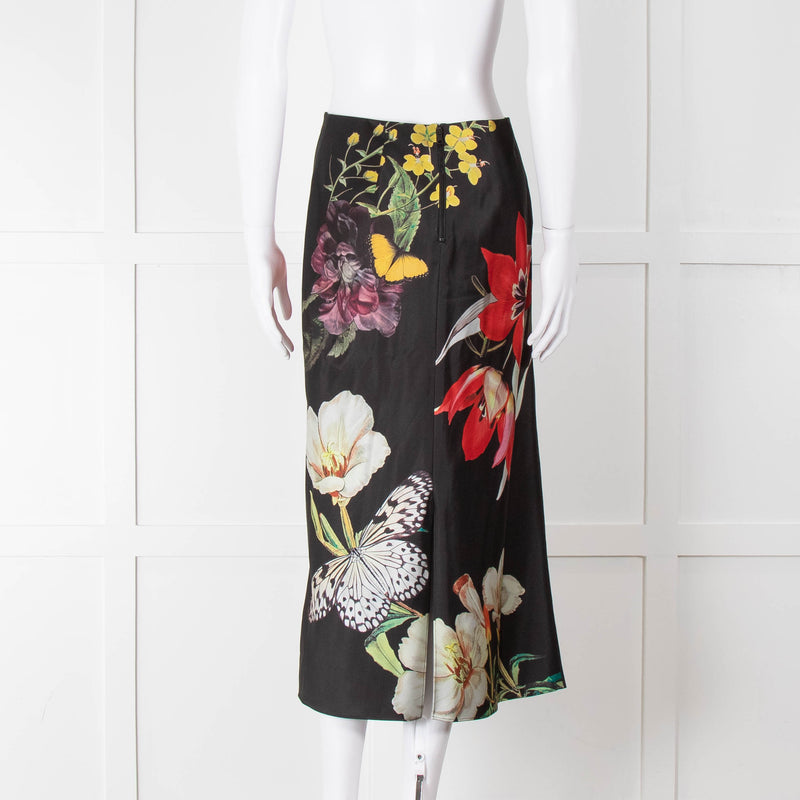 Alice + Olivia Black Large Floral Midi Skirt