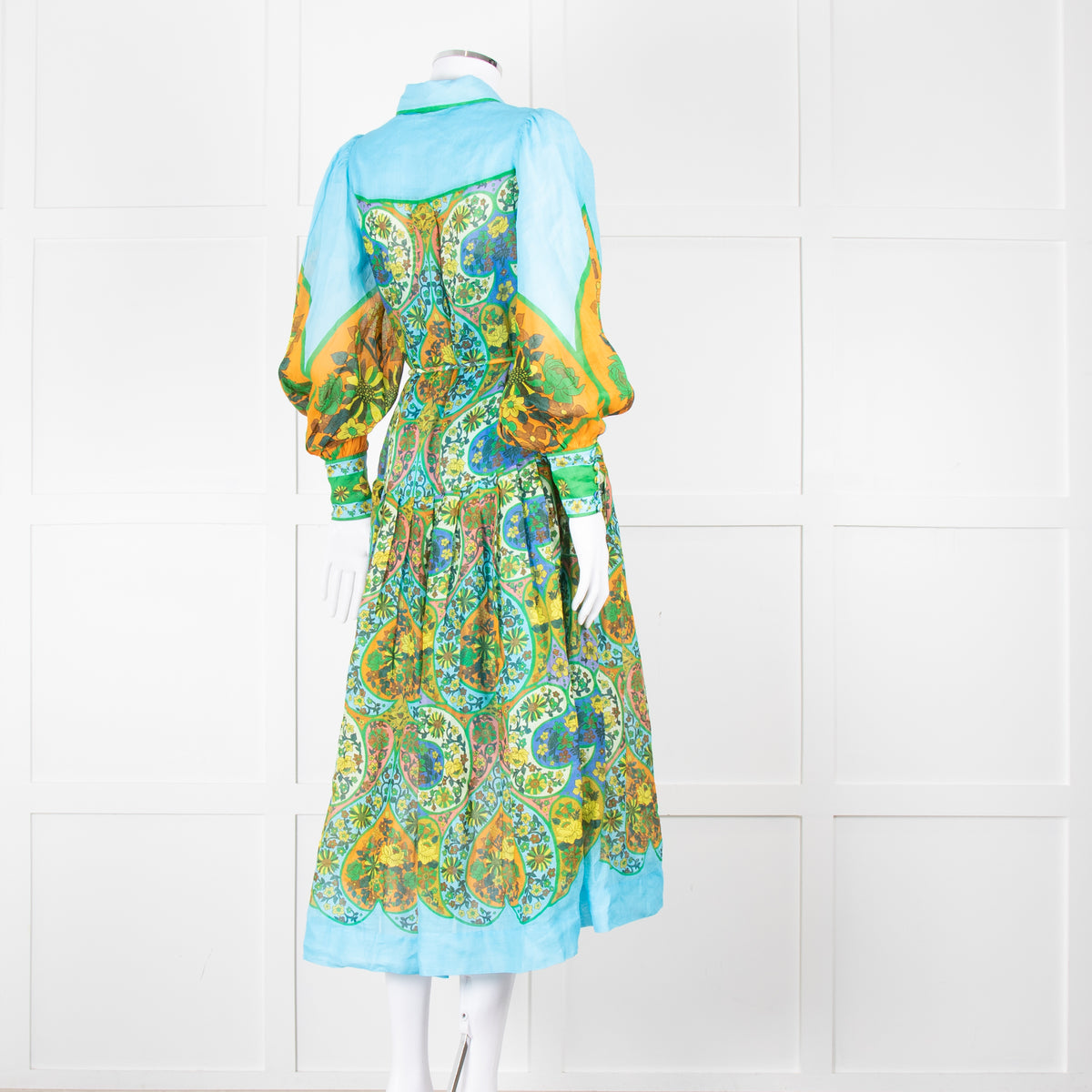 Alemais Blue Yellow Orange Floral  Cotton Dress With Slip