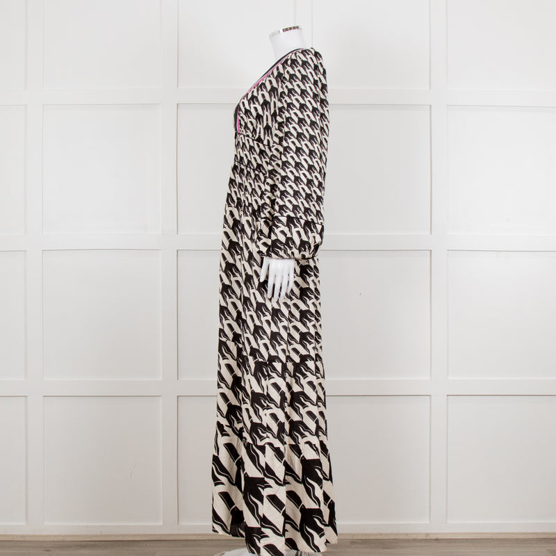 Farm Rio White Black Bird Print Maxi Dress