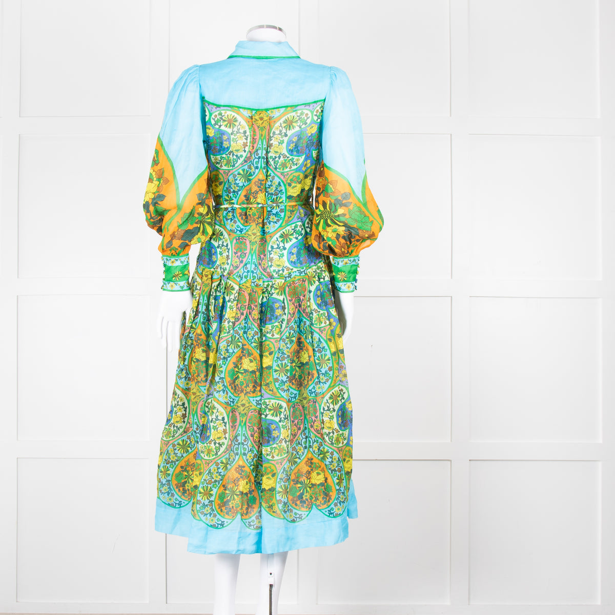 Alemais Blue Yellow Orange Floral  Cotton Dress With Slip