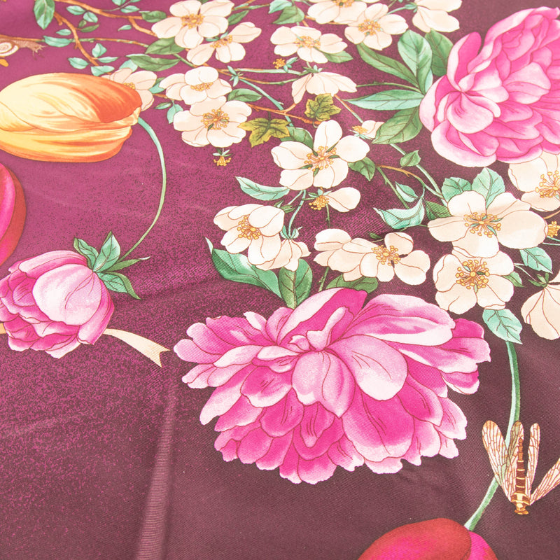 Gucci Pink Silk Flower Bouquet Square Scarf