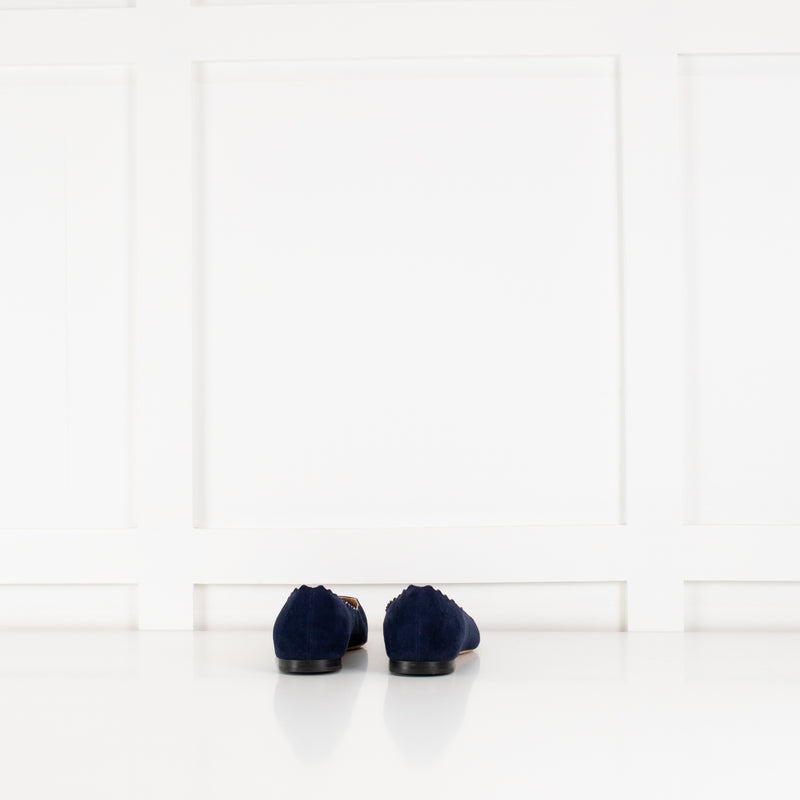 Chloe Navy Blue Scalloped Edge Flat Lauren Ballerina Pumps