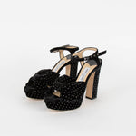 Jimmy Choo Black Silver Sparkle Velvet Platform Heeled Shoes