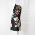 Alice + Olivia Black Large Floral Midi Skirt