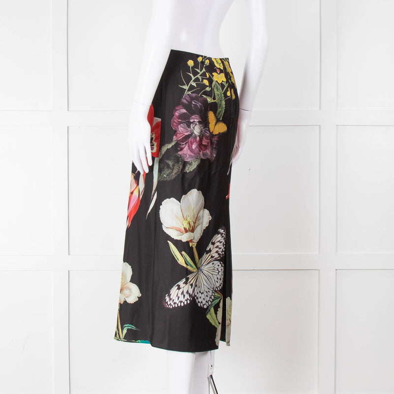 Alice + Olivia Black Large Floral Midi Skirt