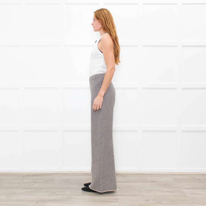 Joseph Cream Brown Zig Zag Knitted Wool Trousers