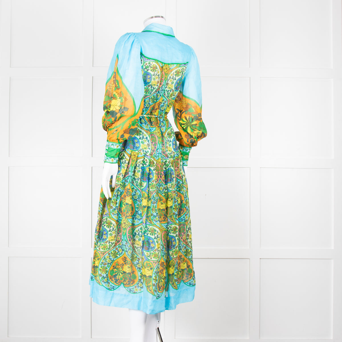 Alemais Blue Yellow Orange Floral  Cotton Dress With Slip