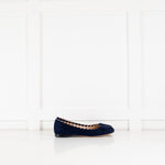 Chloe Navy Blue Scalloped Edge Flat Lauren Ballerina Pumps