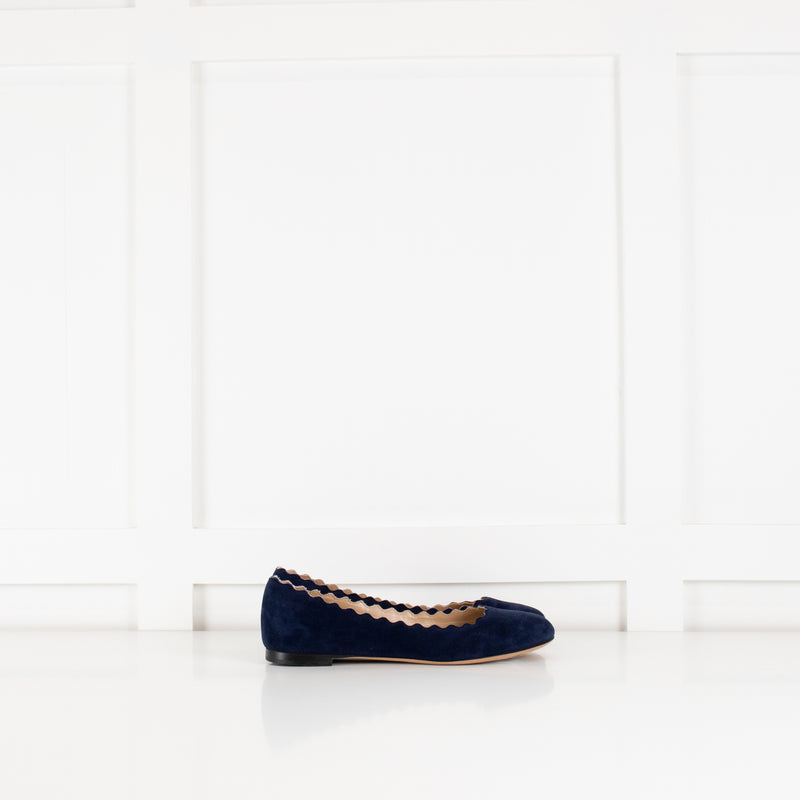 Chloe Navy Blue Scalloped Edge Flat Lauren Ballerina Pumps