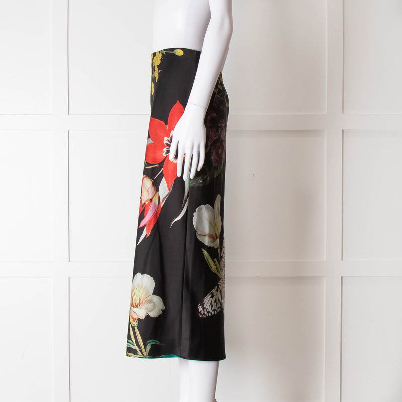 Alice + Olivia Black Large Floral Midi Skirt