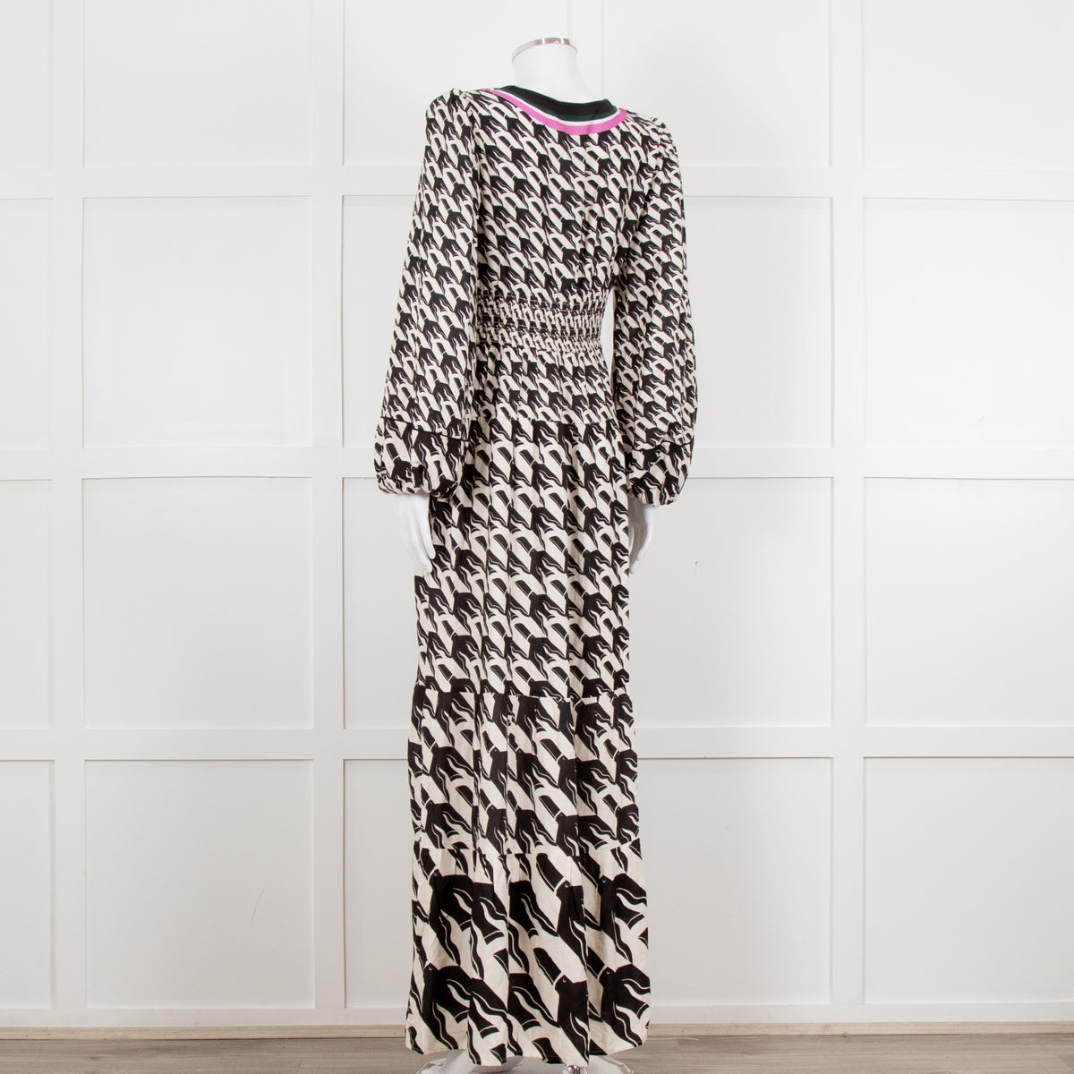 Farm Rio White Black Bird Print Maxi Dress