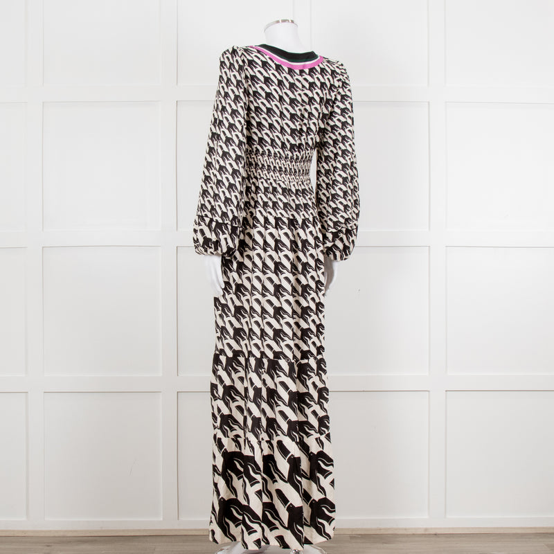Farm Rio White Black Bird Print Maxi Dress