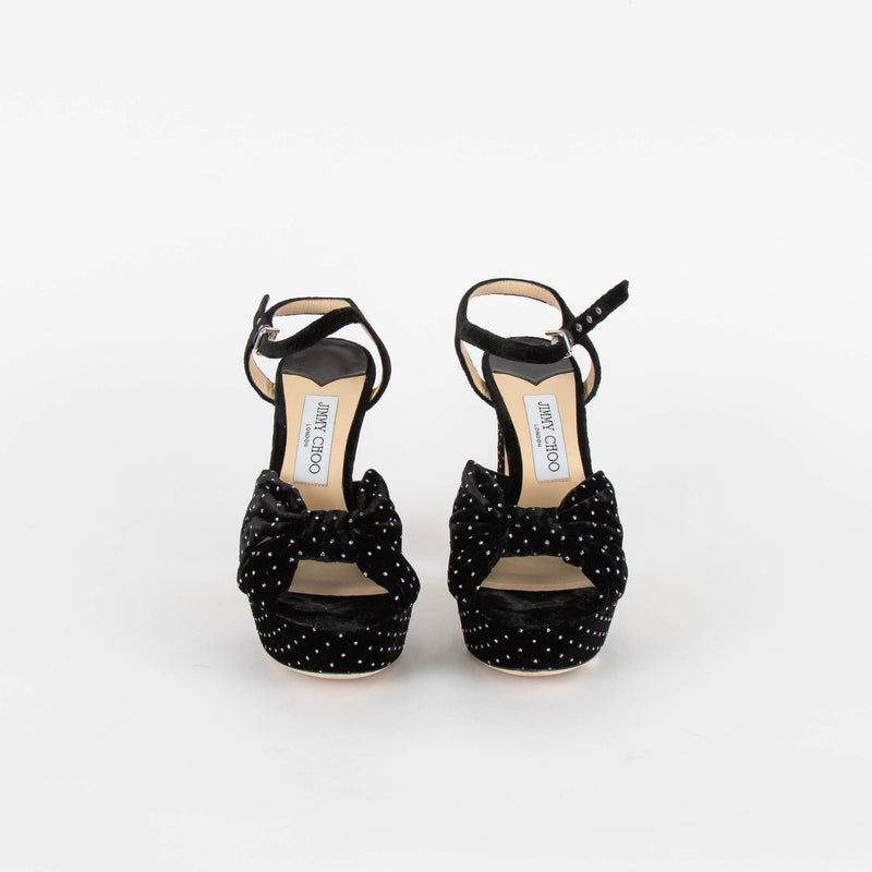Jimmy Choo Black Silver Sparkle Velvet Platform Heeled Shoes