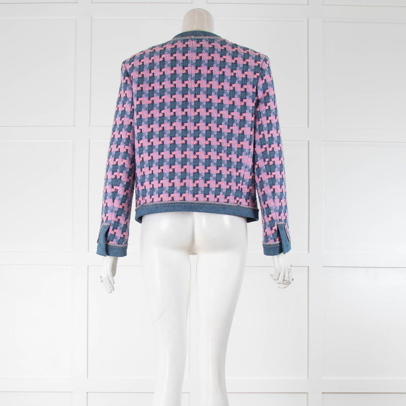Sandro Blue Denim Pink Tweedy Short Jacket