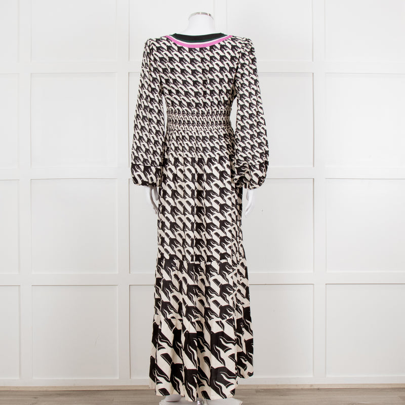 Farm Rio White Black Bird Print Maxi Dress
