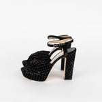 Jimmy Choo Black Silver Sparkle Velvet Platform Heeled Shoes