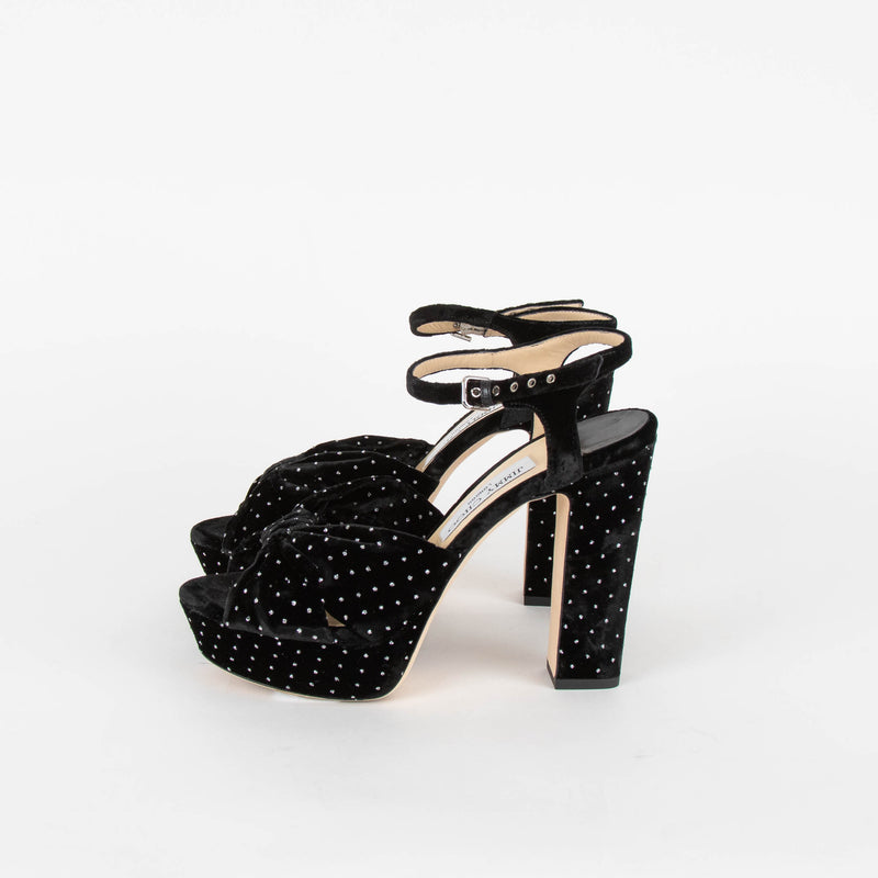 Jimmy Choo Black Silver Sparkle Velvet Platform Heeled Shoes