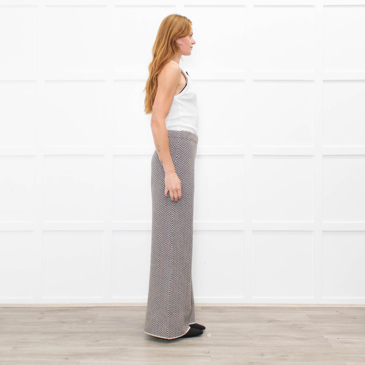 Joseph Cream Brown Zig Zag Knitted Wool Trousers