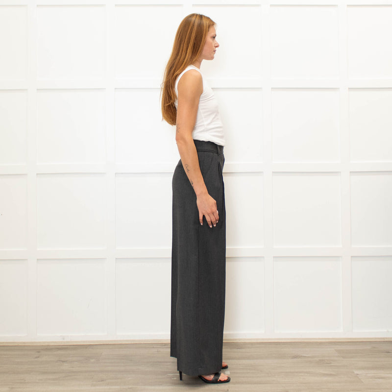 Sezane Grey Wool Mix Flared Trousers With Front Pleats