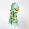 Alemais Blue Yellow Orange Floral  Cotton Dress With Slip