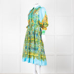 Alemais Blue Yellow Orange Floral  Cotton Dress With Slip