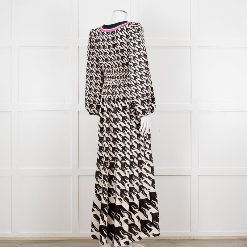 Farm Rio White Black Bird Print Maxi Dress