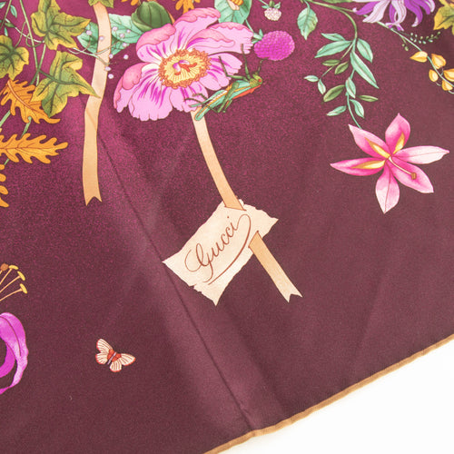 Gucci Pink Silk Flower Bouquet Square Scarf
