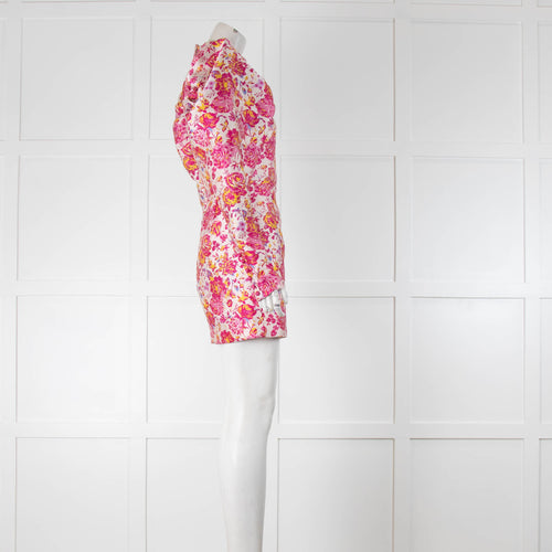 Rotate White Pink Floral Puff Sleeve Mini Dress