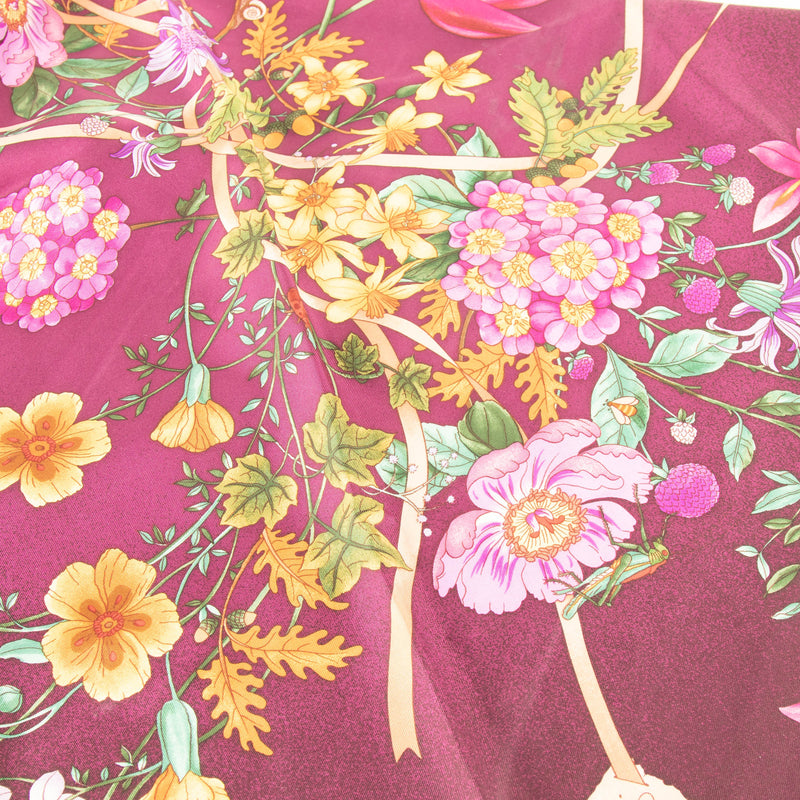 Gucci Pink Silk Flower Bouquet Square Scarf