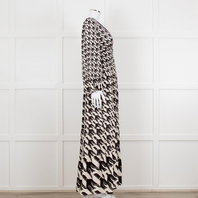 Farm Rio White Black Bird Print Maxi Dress