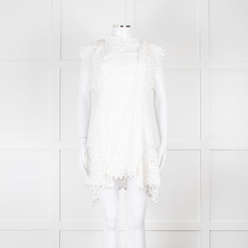 Isabel Marant White Lace And Embroidery Detail Cotton Mini Dress