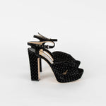 Jimmy Choo Black Silver Sparkle Velvet Platform Heeled Shoes